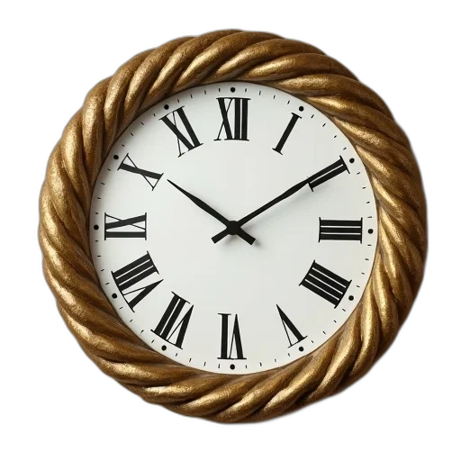 jewelry, 3d render, photorealistic, wall, clock, textured, golden, frame transparent PNG cut-out