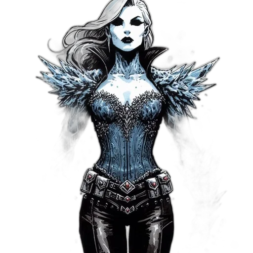 comic book art, concept art, fantasy art, cartoon, blue, dark, female, character transparent PNG cut-out