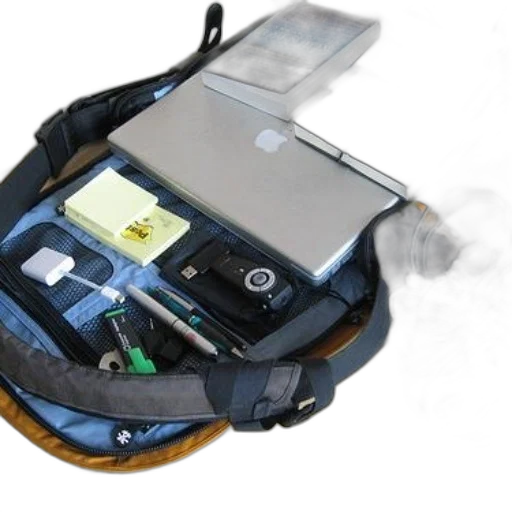 staff, cyberpunk, backpack, laptop, books, earphones, other, items transparent PNG cut-out