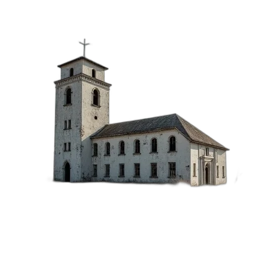 building, 3d render, photorealistic, concept art, pixel art, dilapidated, large, white transparent PNG cut-out