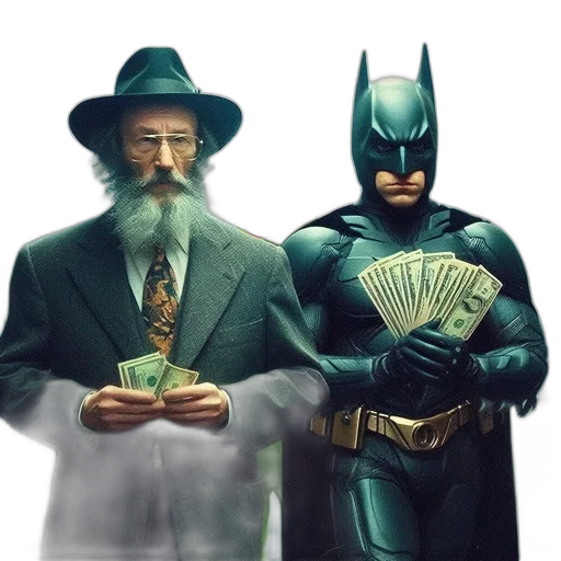 comic book art, concept art, fantasy art, old, man, suit, holds, money transparent PNG cut-out