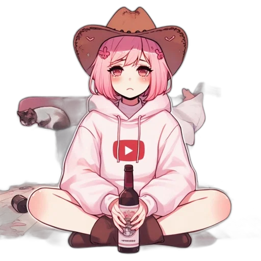 hat, weapon, bottle, staff, anime, pixel art, concept art, watercolor transparent PNG cut-out