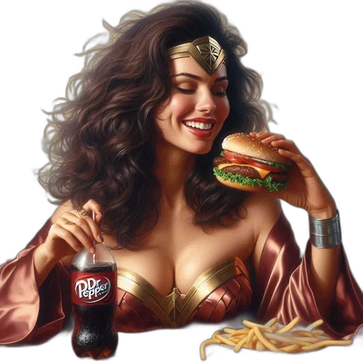 food, comic book art, photorealistic, concept art, fantasy art, woman, brown, hair transparent PNG cut-out