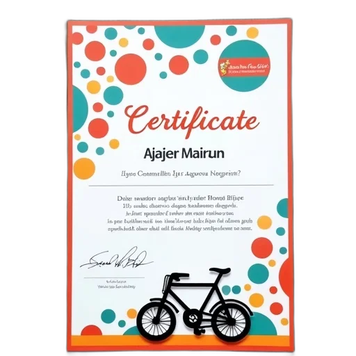 certificate, bicycle, design, bottom, displayed, wooden, surface, has transparent PNG cut-out