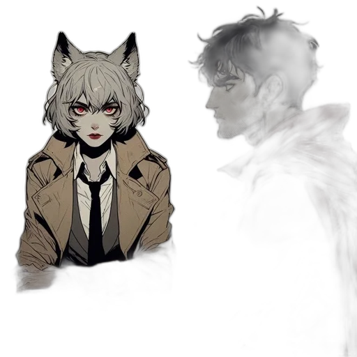 creature, mask, animal, jacket, concept art, anime, pixel art, watercolor transparent PNG cut-out