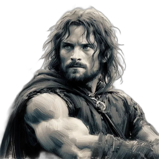 sword, fantasy art, comic book art, photorealistic, pencil sketch, contemplative, man, long transparent PNG cut-out