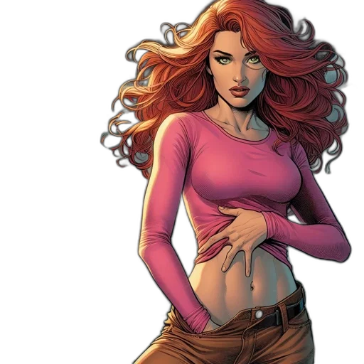 comic book art, concept art, cartoon, fantasy art, earth tones, red, woman, fiery transparent PNG cut-out