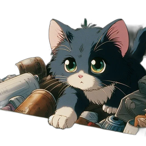 weapon, animal, concept art, anime, fantasy art, watercolor, small, kitten transparent PNG cut-out