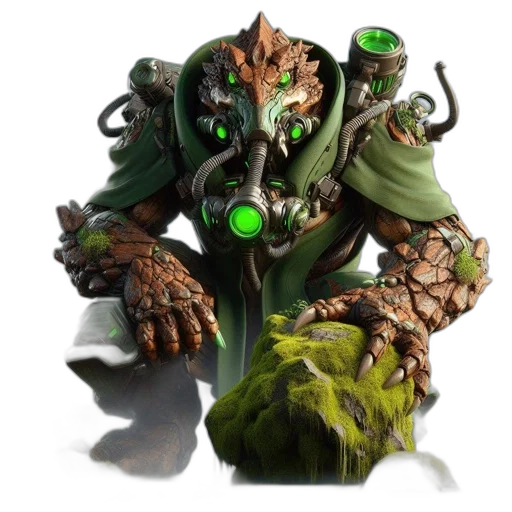 creature, staff, mask, dragon, concept art, fantasy art, 3d render, green transparent PNG cut-out