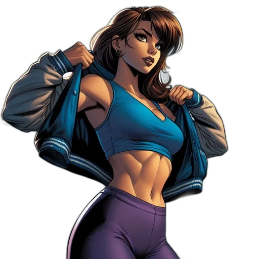 jacket, comic book art, concept art, cartoon, pixel art, animated, female, character transparent PNG cut-out