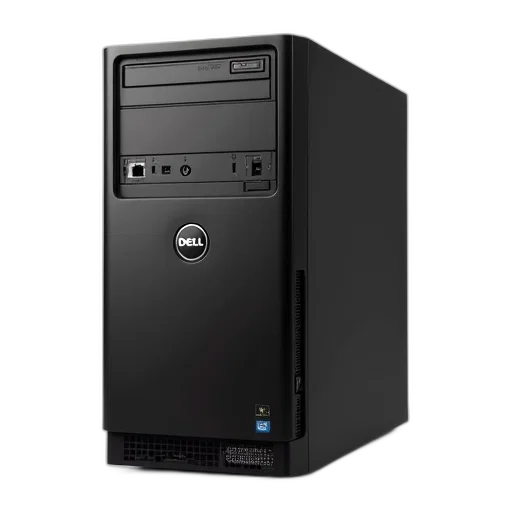 3d render, black, computer, tower, brand, name, dell, front transparent PNG cut-out