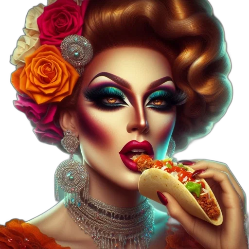 food, dress, crown, jewelry, photorealistic, fantasy art, concept art, cartoon transparent PNG cut-out