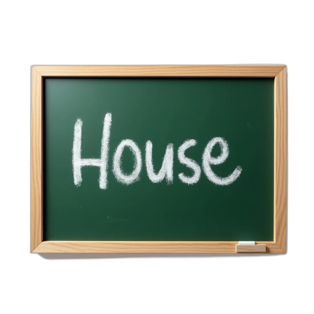 3d render, green, chalkboard, word, house, written, white, chalk transparent PNG cut-out