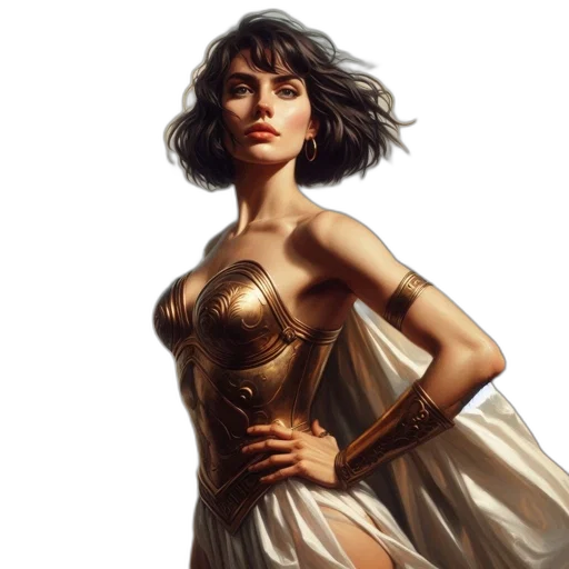 dress, comic book art, fantasy art, concept art, photorealistic, golden, earth tones, woman transparent PNG cut-out