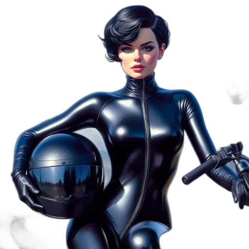 robot, concept art, comic book art, fantasy art, 3d render, woman, black, catsuit transparent PNG cut-out