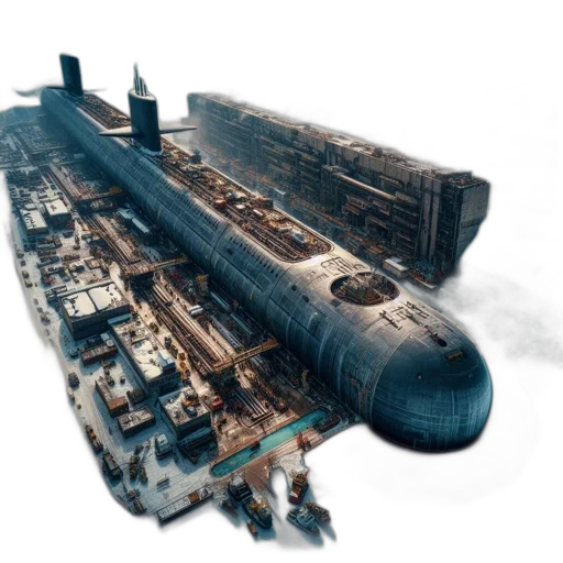 weapon, concept art, 3d render, photorealistic, fantasy art, gigantic, submarine, occupies transparent PNG cut-out