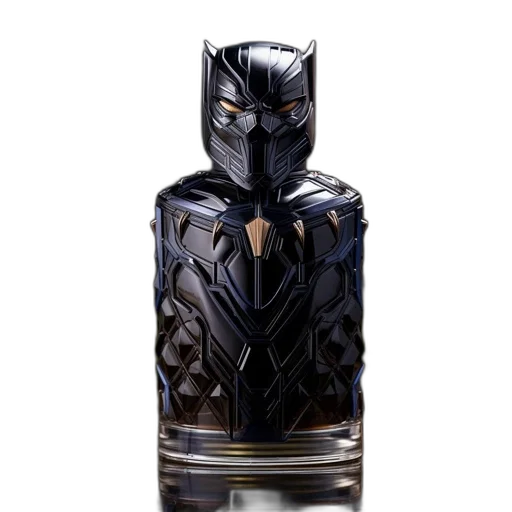 mask, bottle, black, panther, design, displayed, against, backdrop transparent PNG cut-out