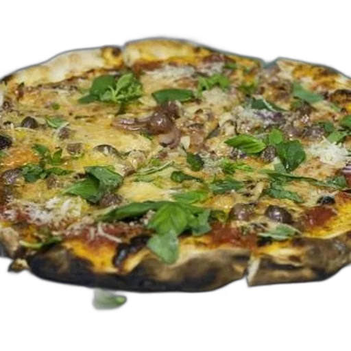 food, 3d render, photorealistic, freshly, baked, pizza, mushrooms, cheese transparent PNG cut-out