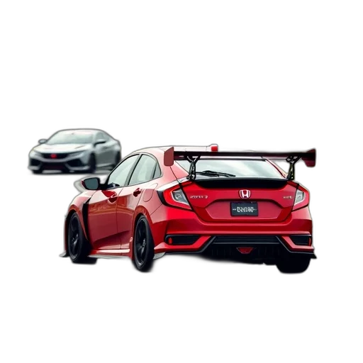 car, weapon, 3d render, concept art, photorealistic, red, honda, civic transparent PNG cut-out