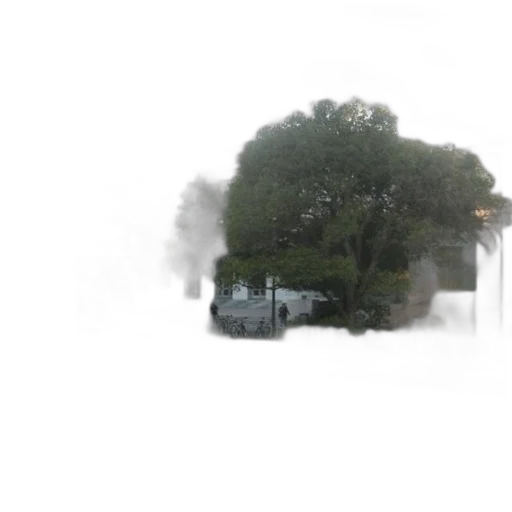 tree, car, umbrella, robot, photorealistic, 3d render, concept art, fog transparent PNG cut-out