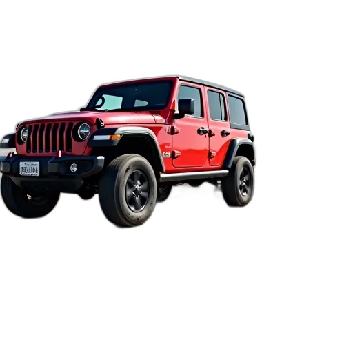 car, animal, weapon, 3d render, photorealistic, red, jeep, wrangler transparent PNG cut-out