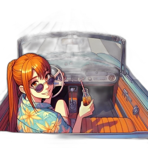 car, jacket, weapon, face, anime, concept art, vaporwave, cartoon transparent PNG cut-out