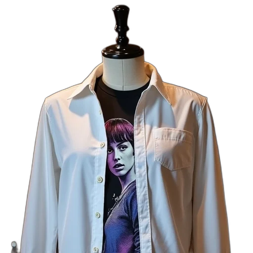 jacket, photorealistic, vaporwave, white, button-up, shirt, black, graphic transparent PNG cut-out