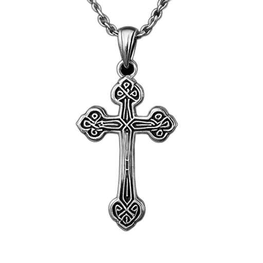 jewelry, sword, silver, cross, pendant, intricate, celtic, knotwork transparent PNG cut-out