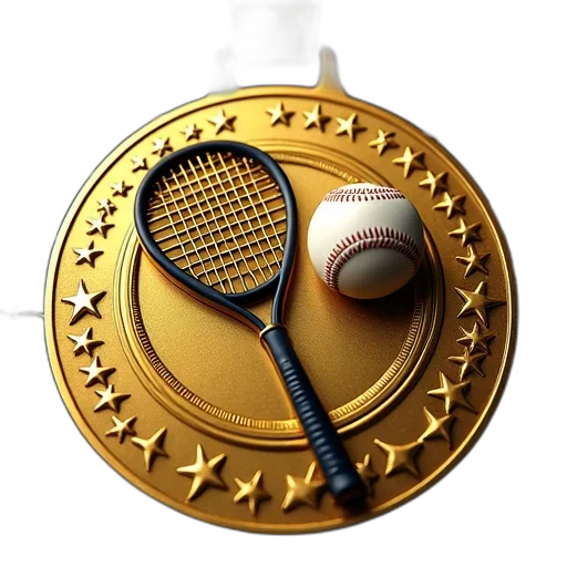 jewelry, photorealistic, 3d render, golden, medal, tennis, racket, baseball transparent PNG cut-out