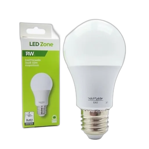 white, led, light, bulb, green, 220v, label, packaging transparent PNG cut-out