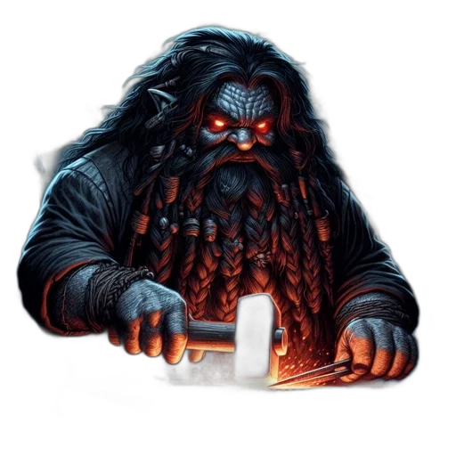 creature, staff, concept art, pixel art, fantasy art, dimly, lit, forge transparent PNG cut-out