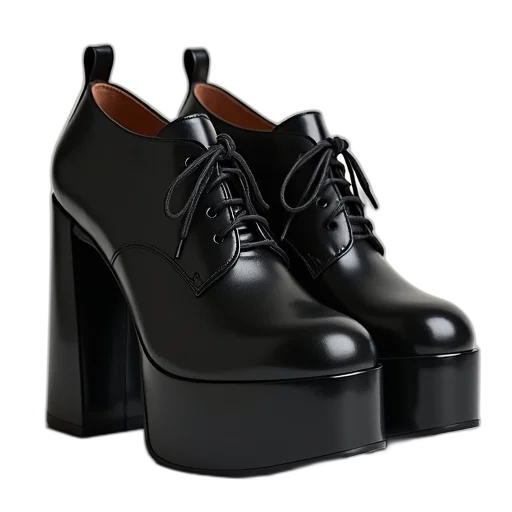 shoes, photorealistic, 3d render, monochrome, women, black, leather, platform transparent PNG cut-out
