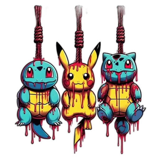 pixel art, concept art, cyberpunk, comic book art, three, pok, mon, characters transparent PNG cut-out