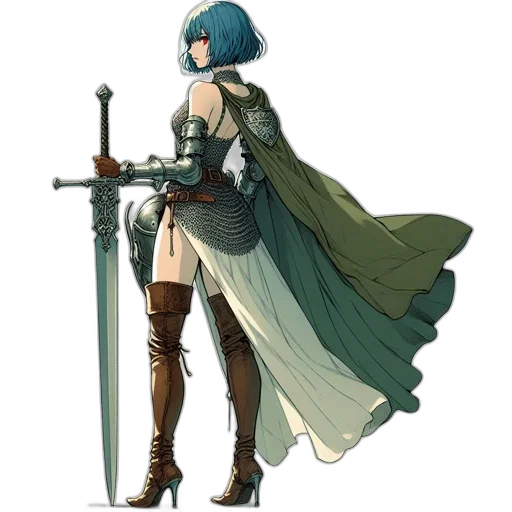 sword, dress, weapon, staff, concept art, fantasy art, pixel art, watercolor transparent PNG cut-out