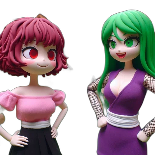 3d render, concept art, anime, vaporwave, two, female, characters, distinct transparent PNG cut-out