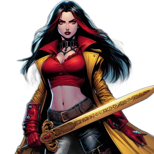 comic book art, concept art, fantasy art, pixel art, red, woman, eyes, wields transparent PNG cut-out