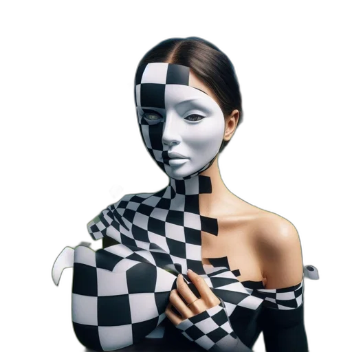 mask, face, robot, dress, 3d render, vaporwave, photorealistic, concept art transparent PNG cut-out