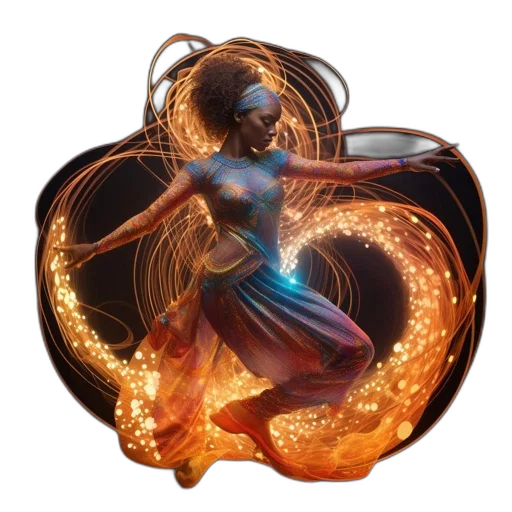 staff, fantasy art, concept art, pixel art, 3d render, fire, dancer, shimmering transparent PNG cut-out