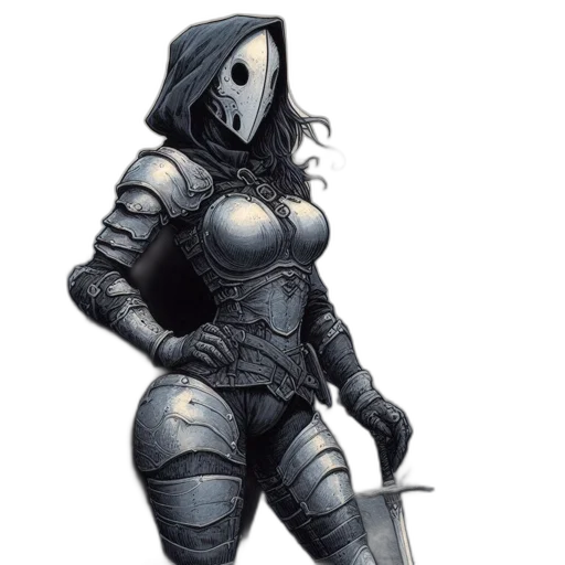 sword, robot, mask, staff, concept art, comic book art, fantasy art, pixel art transparent PNG cut-out