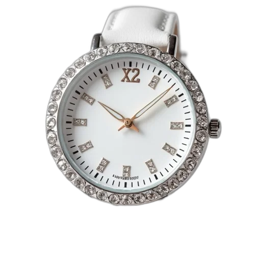 jewelry, women, crystal, decorated, round, watch, white, color transparent PNG cut-out