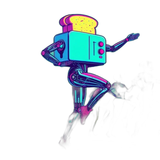 robot, staff, weapon, jacket, concept art, pixel art, vaporwave, cyberpunk transparent PNG cut-out