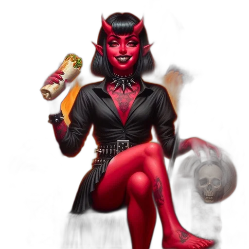 concept art, fantasy art, comic book art, pixel art, red, dark, devilish, figure transparent PNG cut-out