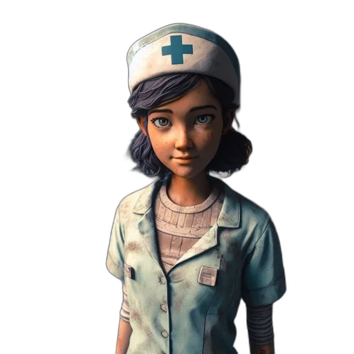 staff, concept art, 3d render, cartoon, comic book art, animated, nurse, character transparent PNG cut-out