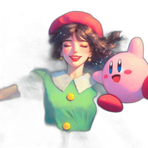 hat, dress, face, weapon, watercolor, concept art, pixel art, vaporwave transparent PNG cut-out
