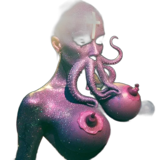 creature, animal, mask, staff, 3d render, concept art, vaporwave, fantasy art transparent PNG cut-out