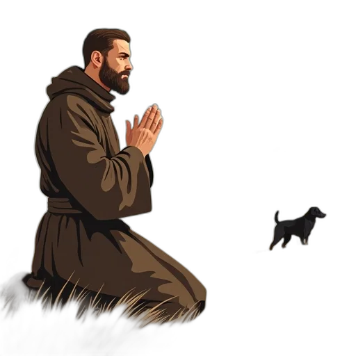 concept art, pixel art, fantasy art, stylized, illustration, monk, brown, robe transparent PNG cut-out