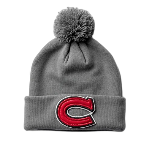 hat, grey, beanie, red, white, logo, hockey, team transparent PNG cut-out