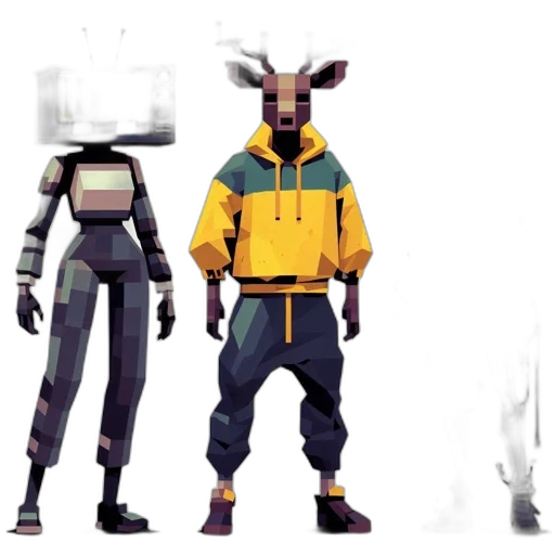 jacket, robot, mask, creature, concept art, 3d render, pixel art, cyberpunk transparent PNG cut-out