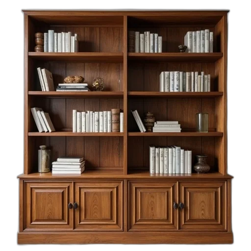 furniture, sturdy, oak, bookshelf, glossy, finish, classic, design transparent PNG cut-out