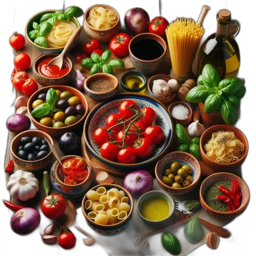 food, photorealistic, oil painting, colorful, array, italian, culinary, items transparent PNG cut-out